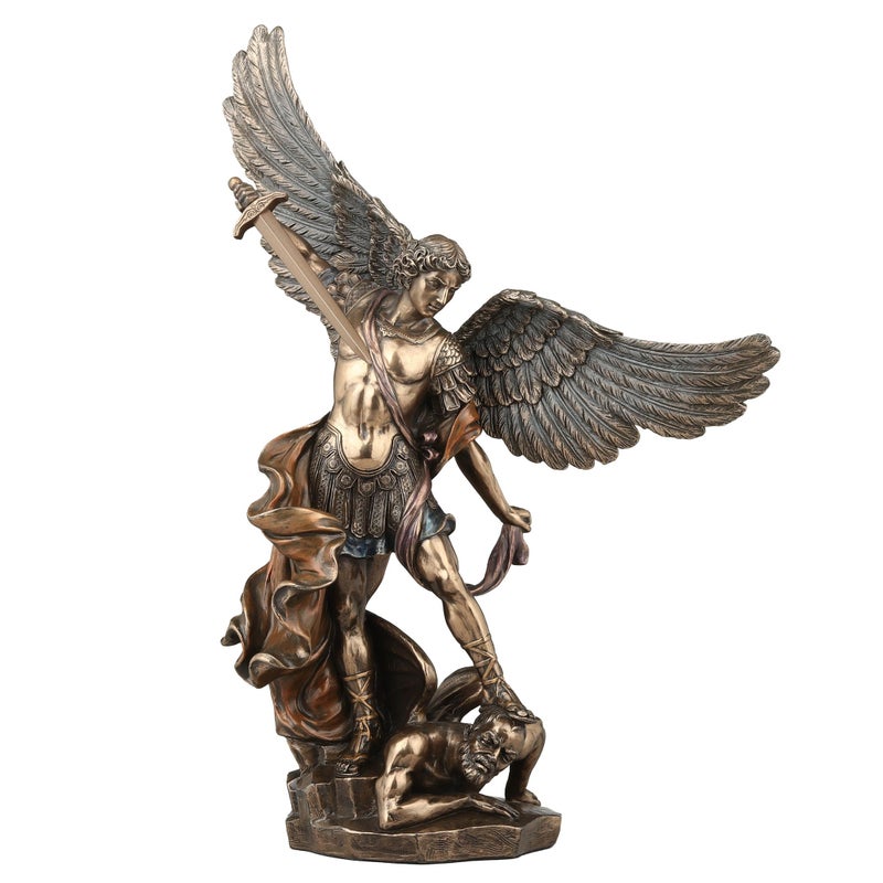 Unicorn Studio Veronese Design 14 1/8 Inch Archangel Saint Michael Tramples Demon Religious Sculpture Defeating Lucifer Resin Statue Bronze Finish - Image 1